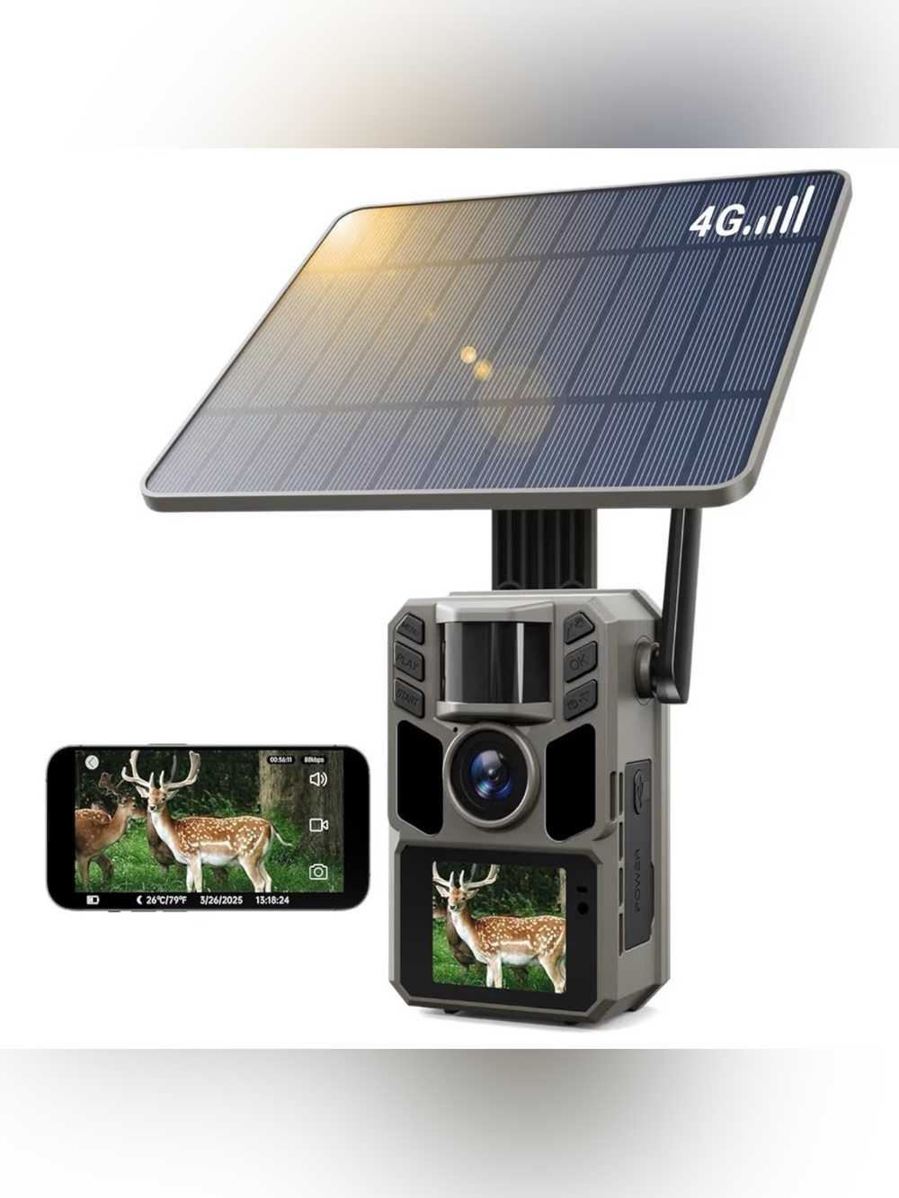 Trail Camera Cellular Solar, Built-in SIM Card 4G LTE Game Camera with Night V